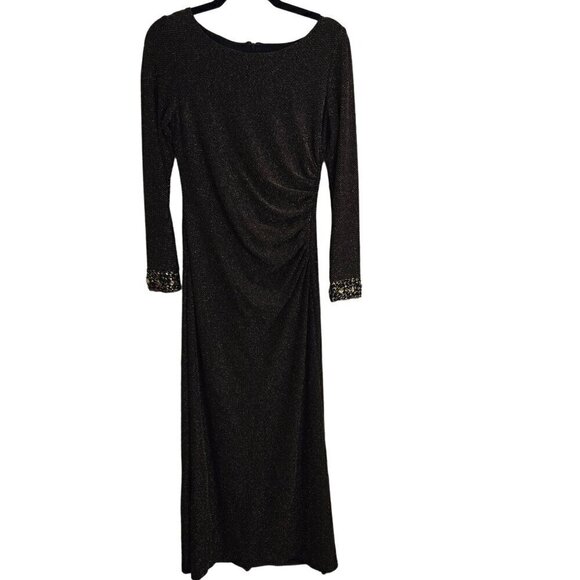 Patra By Joanna Chen Gold Shimmer Ruched Bodice Long Sleeve Maxi Dress Size 6 - Picture 1 of 6